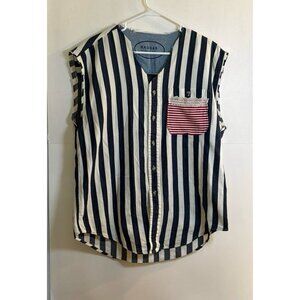 Haggar Clothing cut off Sleevless Stripe Button down‎ (medium/large)